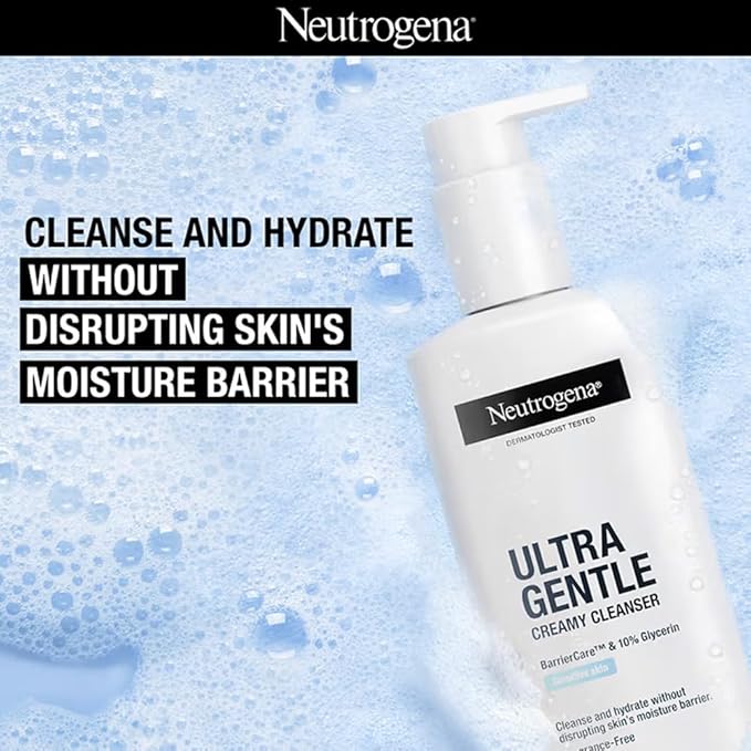 Neutrogena Ultra Gentle Creamy Cleanser - Face Wash for Sensitive Skin for Men & Women -With Barriercare Technology & 10% Glycerin -Paraben-Free-200ml