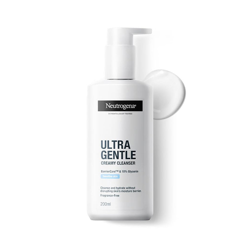 Neutrogena Ultra Gentle Creamy Cleanser - Face Wash for Sensitive Skin for Men & Women -With Barriercare Technology & 10% Glycerin -Paraben-Free-200ml