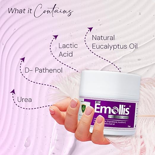 Emollis Foot Care Cream for Cracked Feet (75g) - Intensive Moisturizing Treatment for Dry Rough & Calloused Feet | Lactic Acid Urea D-Panthenol & Natural Eucalyptus Essential Oil-75gm