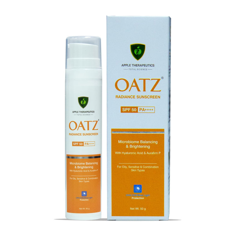 Oatz Radiance Sunscreen SPF 50 PA++++ (50g) Brightening Sunscreen for Oily Acne Prone Skin with Super Hydrating Prebiotic Oats & Hyaluronic Acid | Hydrates & Protects | UVA/UVB/Blue Light Protection