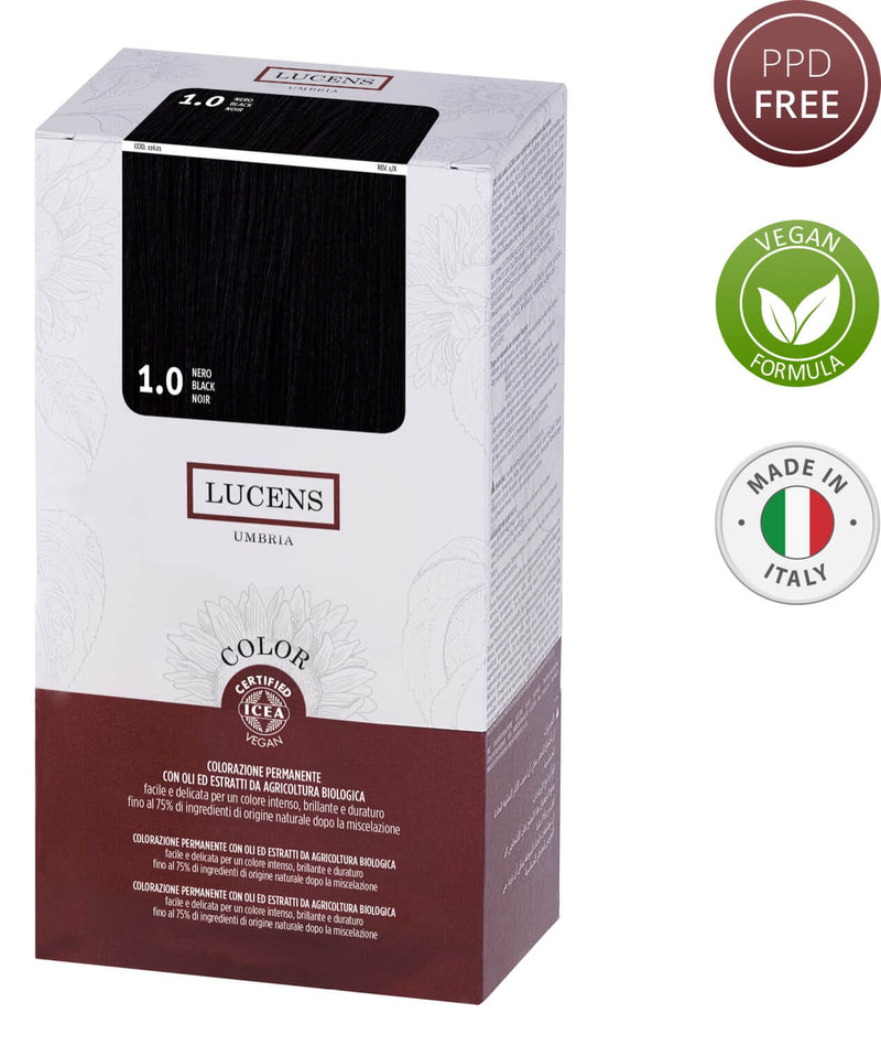 Lucens Hair Color Black 1.0 Free from PPD and Made in Italy 145ml