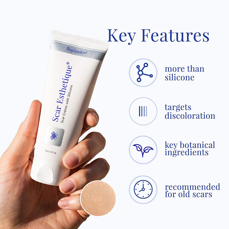 Rejuvaskin Scar Esthetique Scar Cream with Silicone - 23 Effective Ingredients - Improves New and Old Scars - 10mL