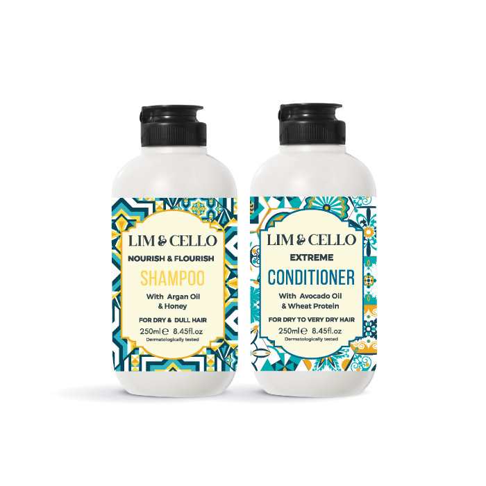 Lim & Cello Nourish & Flourish Shampoo 250ml and Extreme Conditioner 250ml