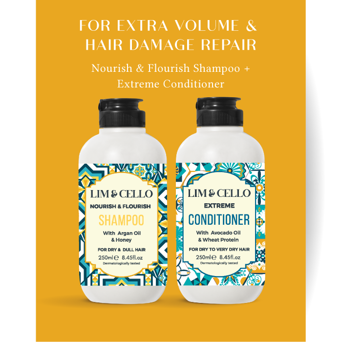 Lim & Cello Nourish & Flourish Shampoo 250ml and Extreme Conditioner 250ml