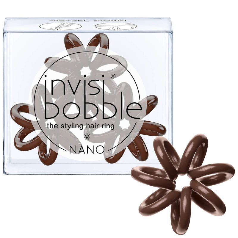 INVISIBOBBLE Nano Pretzel Brown Hair Styling Ring with Strong Grip-Pack of 3