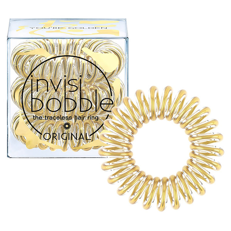 INVISIBOBBLE ORIGINAL Time To Shine - You're Golden Hair Ties, 3 Pack - Traceless, Strong Hold, Waterproof - Suitable for All Hair Types