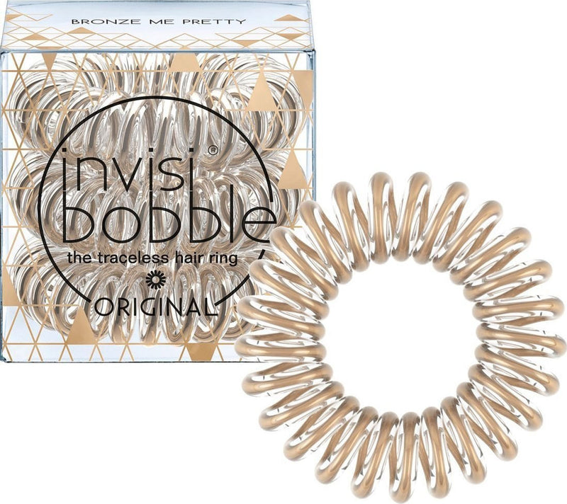 INVISIBOBBLE Original Time to Shine Bronze Me Pretty Hair Ties, 3 Pack - Traceless, Strong Hold, Waterproof - Suitable for All Hair Types