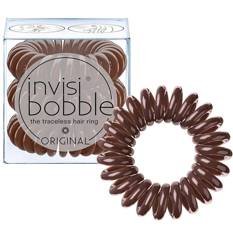 INVISIBOBBLE ORIGINAL Pretzel Brown Hair Ties, 3 Pack - Traceless, Strong Hold, Waterproof - Suitable for All Hair Types