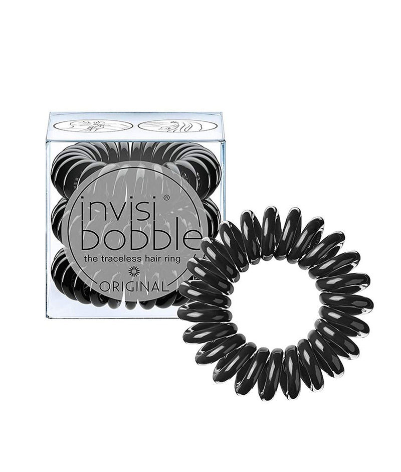 INVISIBOBBLE Original True Black Hair Ties, 3 Pack - Traceless, Strong Hold, Waterproof - Suitable for All Hair Types