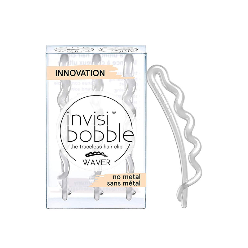 INVISIBOBBLE WAVER Plus Hair Clip, Crystal Clear, 3 Pack - No Metal, Traceless, Strong Hold, Easy Removal - Suitable for All Hair Types