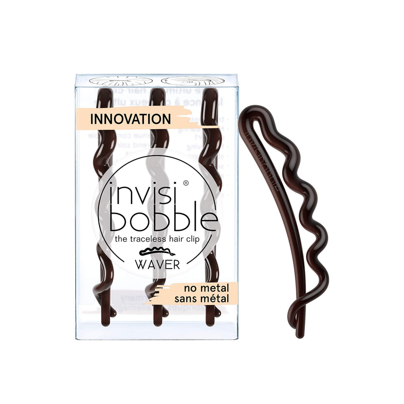 INVISIBOBBLE WAVER Plus Hair Clip Pretty Dark , 3 Pack - No Metal, Traceless, Strong Hold, Easy Removal - Suitable for All Hair Types