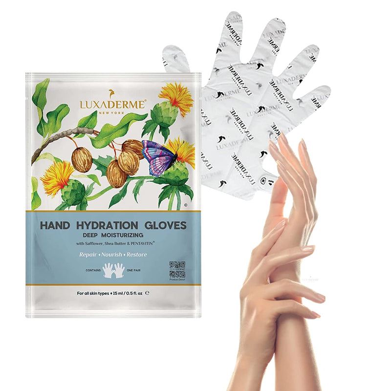 LuxaDerme Deep Moisturizing Hand Hydration Gloves with Saffllower, Shea butter & Pentavitin