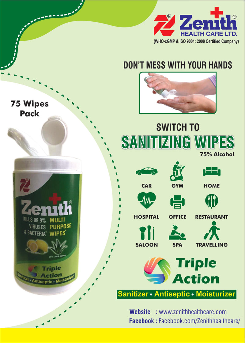 Zenith Multi Purpose Wipes -75 wipes